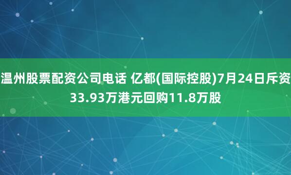 温州股票配资公司电话 亿都(国际控股)7月24日斥资33.93万港元回购11.8万股